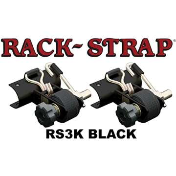 2 Pack, Rack-Strap RS3, 2 Inch O.D. Round Mounting Bracket, Zinc-Yellow Plated Frame, Bolt Mounting Hardware Included, 8 Foot Black Polyester Strap with J Hook