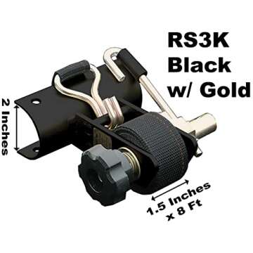 2 Pack, Rack-Strap RS3, 2 Inch O.D. Round Mounting Bracket, Zinc-Yellow Plated Frame, Bolt Mounting Hardware Included, 8 Foot Black Polyester Strap with J Hook