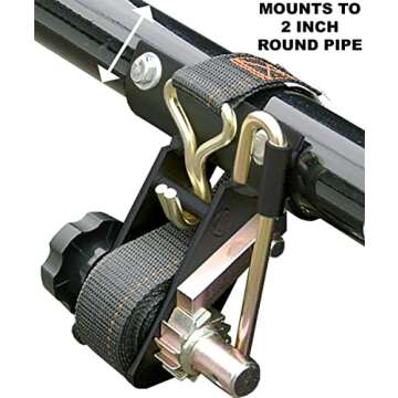 2 Pack, Rack-Strap RS3, 2 Inch O.D. Round Mounting Bracket, Zinc-Yellow Plated Frame, Bolt Mounting Hardware Included, 8 Foot Black Polyester Strap with J Hook