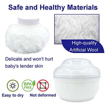 Storage Body Powder Container, Large 3.5" Fluffy Body After-Bath Powder Case, Baby Care Face/Body Villus Powder Puff Box, Makeup Cosmetic Talcum Powder Container with Hand Holder (White)