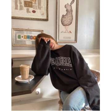 Mincib Women's Oversized Graphic Crewneck Sweatshirt Comfy Casual Basic Sweatshirts Pullover Tops