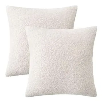 MIULEE Pack of 2 Decorative New Luxury Series Style Cream White Faux Fur Throw Pillow Covers Super Soft Wool Pillow Cases Cushion Covers for Sofa Bedroom Living Room 20x20 Inch 50x50 cm