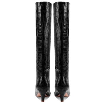 Stylish MOOMMO Women Low Kitten Heel Knee High Boots