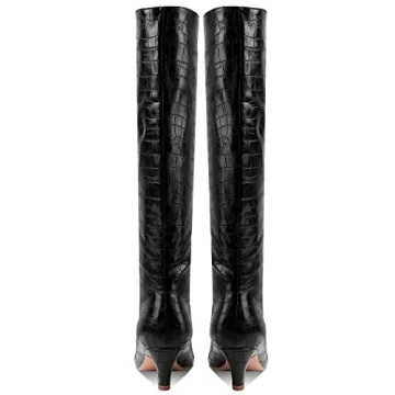Stylish MOOMMO Women Low Kitten Heel Knee High Boots