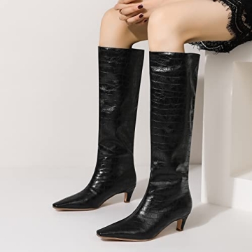 Stylish MOOMMO Women Low Kitten Heel Knee High Boots