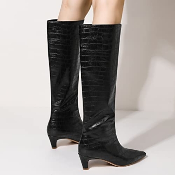 Stylish MOOMMO Women Low Kitten Heel Knee High Boots