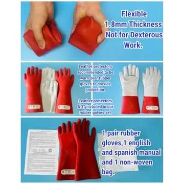 16kV Electrical Gloves Size 10 Rubber Thick Not for Dexterous Work High Voltage Electric Insulated Electrician Safety Shock Proof Lineman Long Red HV 16000VAC EV Hybrid Glove Water Proof