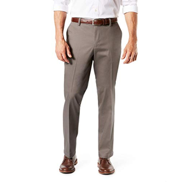 Dockers Men's Straight Fit Signature Lux Cotton Stretch Khaki Pant-Creased, Dark Pebble, 28W x 30L