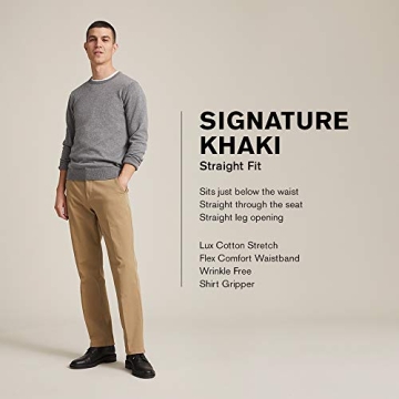 Dockers Men's Straight Fit Signature Lux Cotton Stretch Khaki Pant-Creased, Dark Pebble, 28W x 30L