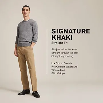 Dockers Men's Straight Fit Signature Lux Cotton Stretch Khaki Pant-Creased, Dark Pebble, 28W x 30L