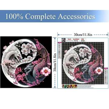 JFYHAB Dragon Diamond Painting Kits-Taichi Dragon Diamond Painting Kits for Adults,5D DIY Full Drill Dragon Diamond Art for Home Wall Decor 12x12inch