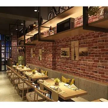 Akywall Red Brick Wallpaper Peel and Stick Realistic Distressed Textured Rock Stone Self Adhesive Contact Paper Embossed Vintage Removable Vinyl Wall Paper Faux Brick Look Wall Covering 118inch