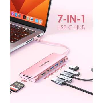 Lention 7 in 1 USB C Multiport Hub - 4K HDMI, 100W PD, 3 USB 3.0 and Card Reader