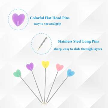 200pcs Sewing Pins Flat Head Straight Pins, Colored Pearl Head Stick Pin Long 2.16inch Quilting Pins for Dressmaker, Craft, Sewing Project and DIY Decoration (Peach Heart)
