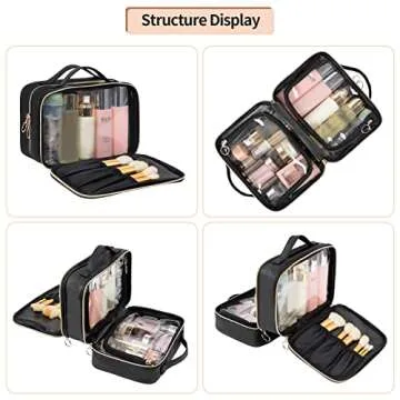 OCHEAL Makeup Bag, Double Layer Cosmetic Bag, Large Capacity New Look Clear Cosmetic Case for Women ...