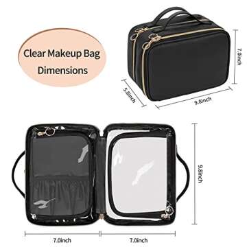 OCHEAL Makeup Bag, Double Layer Cosmetic Bag, Large Capacity New Look Clear Cosmetic Case for Women Travel Beauty Essentials, Multiple Compartments Makeup Case Organizer Zipper Pouch -Black