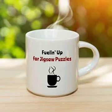 Bouncing Brick Designs Fuelin' Up for Jigsaw Puzzles Coffee Mug - Special Game Ceramic Cup, Gift Idea for Men/Women/Boys/Girls, Birthday/Christmas/Holiday Present for Adults/Kids, 11 Oz