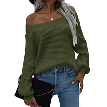 Ferrtye Women’s Casual Off Shoulder Sweater Army Green