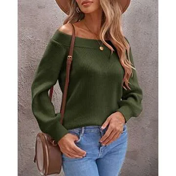 Ferrtye Women’s Casual Off Shoulder Sweater Army Green