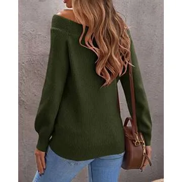 Ferrtye Women’s Casual Off Shoulder Sweater Army Green