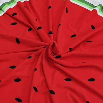 Large Round Picnic Mat Beach Blanket with Tassels Ultra Soft Super Water Absorbent Multi-Purpose Towel 59 inch across Multifunctional Purposes Blanket, Wash machine easy wash (016 Watermelon)