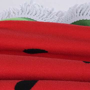 Large Round Picnic Mat Beach Blanket with Tassels Ultra Soft Super Water Absorbent Multi-Purpose Towel 59 inch across Multifunctional Purposes Blanket, Wash machine easy wash (016 Watermelon)