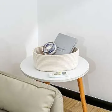 CubesLand Off White Small Storage Baskets for Shelves, Closet Organization Storage Bins Empty Gift Basket Baby Nursery Woven Baskets for Organizing, Rectangular Clothes Closet Shelves Baskets 3 Packs