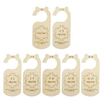 lovelyhome Baby Closet Dividers, Premium Wood Baby Closet Organizers Hanging Closet Size Divider, from Newborn to 24 Months for Home Nursery Baby Clothes and Newborn (7 PCS)