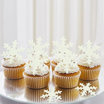 50Pcs Edible Snowflake Toppers for Winter Celebrations