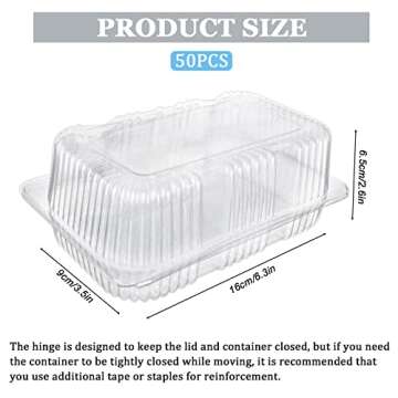 Haomian 50 Pcs Plastic 7 x 5 Inch ClamShell Takeout Trays Dessert Containers Plastic Hinged Food Con...