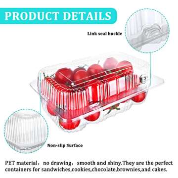 Haomian 50 Pcs Plastic 7 x 5 Inch ClamShell Takeout Trays Dessert Containers Plastic Hinged Food Container Disposable Plastic Clamshell Food Containers for Cakes,Cookies,Salad,Bakery Supplies