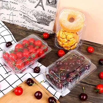 Haomian 50 Pcs Plastic 7 x 5 Inch ClamShell Takeout Trays Dessert Containers Plastic Hinged Food Container Disposable Plastic Clamshell Food Containers for Cakes,Cookies,Salad,Bakery Supplies