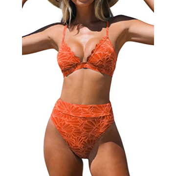 CUPSHE Coral Orange Women Swimsuit Adjustable Bra Top Bottoms