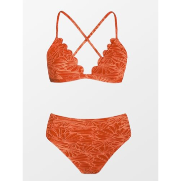 CUPSHE Coral Orange Women Swimsuit Adjustable Bra Top Bottoms