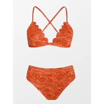 CUPSHE Coral Orange Women Swimsuit Adjustable Bra Top Bottoms