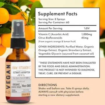 GIVOL Vitamin C Extra Strength Spray: Daily Absorption Liquid Extract with Lemon, Orange, Strawberry, Rich in Ascorbic Acid, 2oz (60ml) 60 Day Supply