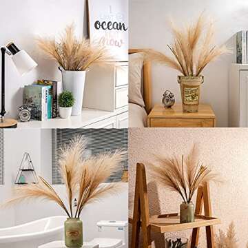 LACKINGONE 4Pcs Pampas Grass Decor 30 inch Artificial Pampas Grass Branches, Faux Pampas Grass Boho Room Decor Flowers Bunches for Home Kitchen Wedding Party