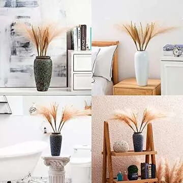 LACKINGONE 4Pcs Pampas Grass Decor 30 inch Artificial Pampas Grass Branches, Faux Pampas Grass Boho Room Decor Flowers Bunches for Home Kitchen Wedding Party
