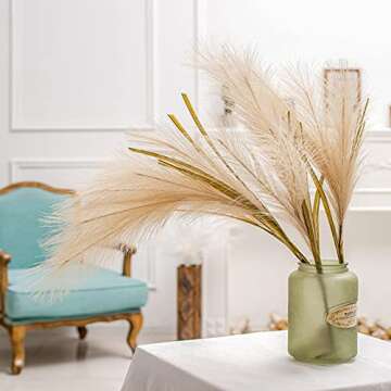 LACKINGONE 4Pcs Pampas Grass Decor 30 inch Artificial Pampas Grass Branches, Faux Pampas Grass Boho Room Decor Flowers Bunches for Home Kitchen Wedding Party