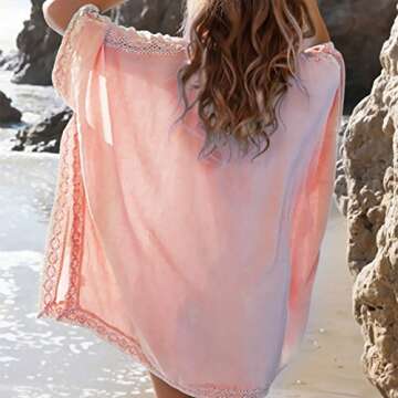 Loritta Womens Beach Bathing Suit Swim Bikini Swimsuit Oversized Cover Up Dresses, Orange- Pink(L-XXL)