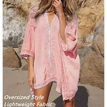 Loritta Womens Beach Bathing Suit Swim Bikini Swimsuit Oversized Cover Up Dresses, Orange- Pink(L-XXL)