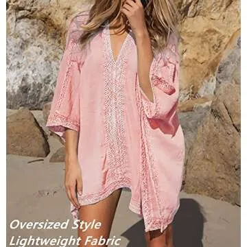 Loritta Womens Beach Bathing Suit Swim Bikini Swimsuit Oversized Cover Up Dresses, Orange- Pink(L-XXL)