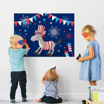 AiYuuve Independence Day Pin The Tail On The Donkey Game Poster with 24 Pcs Tails Stickers for Kids, Funny Patriotic Party Decorations Supplies for American 4th of July Birthday Carnival Circus