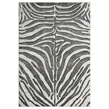 Abani 6' x 9' Contemporary Grey & Brown Zebra Pattern Area Rug - Non-Shed Modern Animal Print Rugs B...