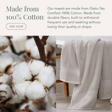 NY Loft 100% Cotton Towel Set 6 Piece | Super Soft & Absorbent Quick-Dry 2 Bath Towels 2 Hand Towels and 2 Washcloths |Textured and Durable Cotton | Trinity Collection (6 Piece Set, Quiet Grey)