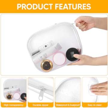 3 Pcs Clear Hard Zipper Pouch, Hard PVC Plastic Cosmetic Travel Bag with Zipper, Portable Travel Organizer Bins, Durable Makeup Bags for Toy Storage, Pencil Case, Men and Women Carry-on Travel(white)