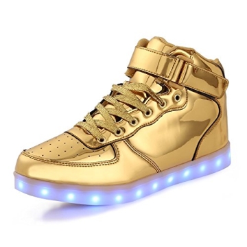 TUTUYU Kids&Adult 11 Colors LED Light Up Shoes High Top Fashion Flashing Sneakers Golden 40