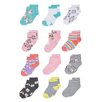 Cherokee Rainbow Unicorn Girls' Shorty Socks 12 Pack (2-4T)