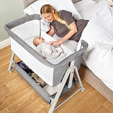 Cowiewie Bassinets Baby Bedside Sleeper for Infants with Storage Basket, Bassinet for Newborn, Adjus...