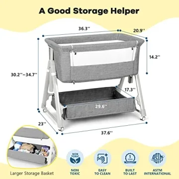 Cowiewie Bassinet Adjustable Baby Sleeper with Storage